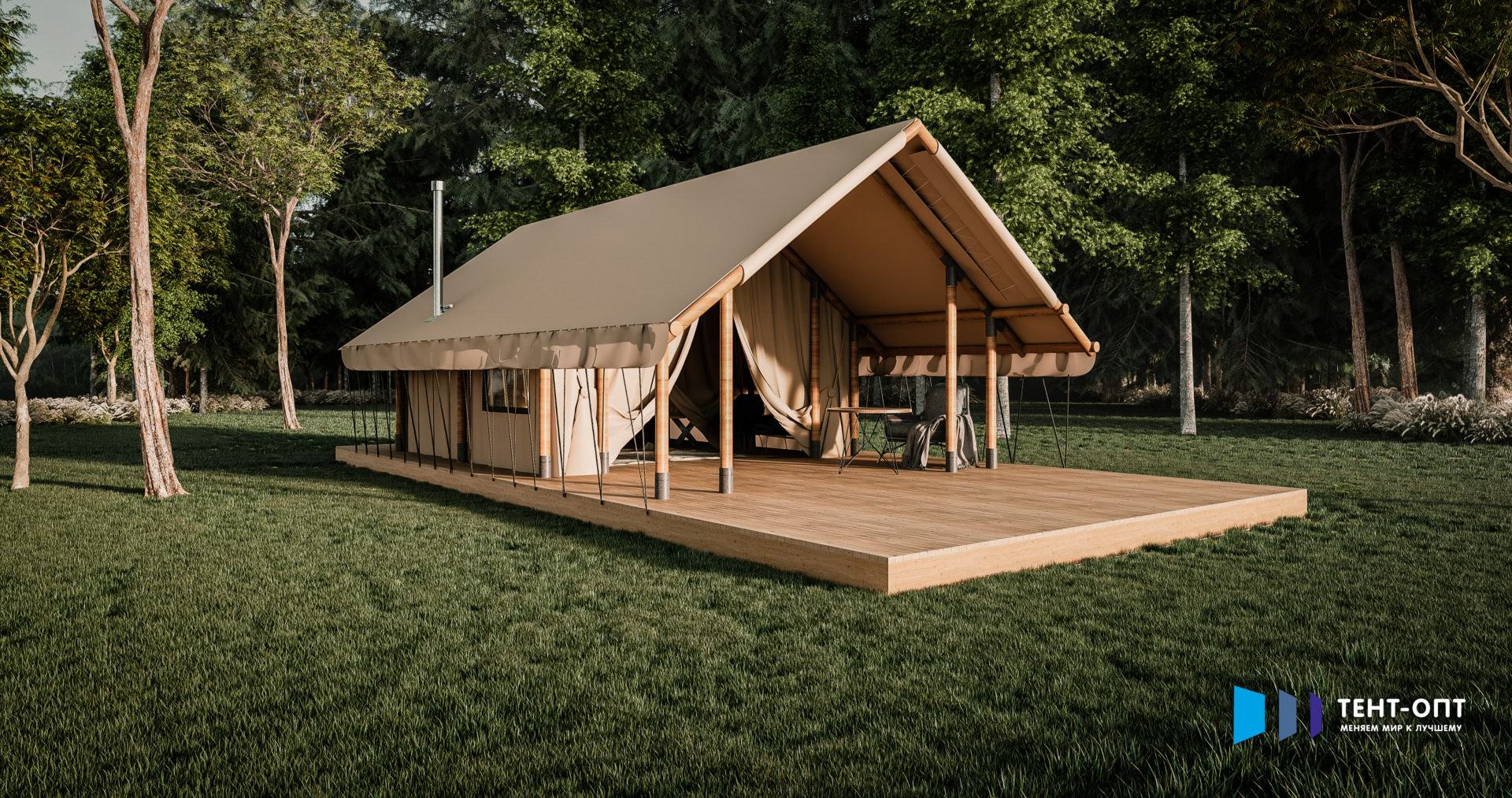 Пaлaтка для глэмпинга 5×7.5 m Safari-Tent (с печью) – купить в Георгиевске  | По 275000 руб.